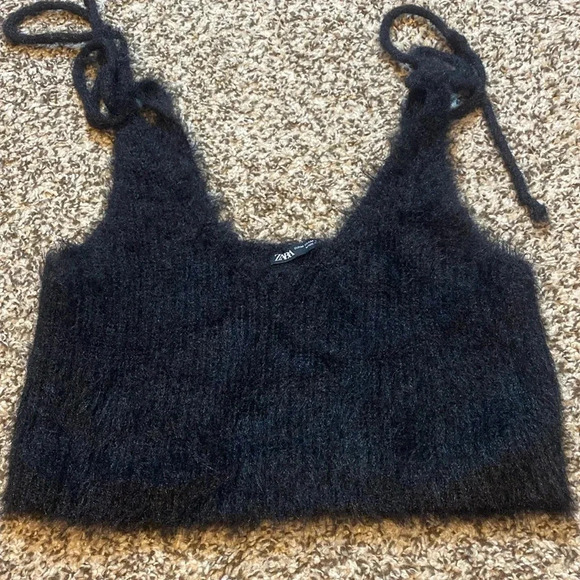 Zara Black Knit Crop with Adjustable Shoulder Ties - Picture 1 of 5